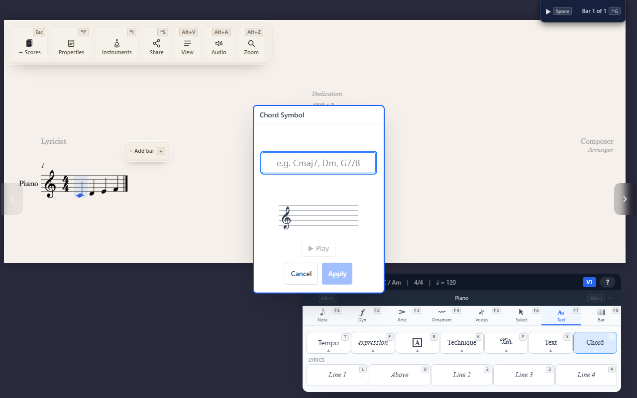 Adding chord symbols