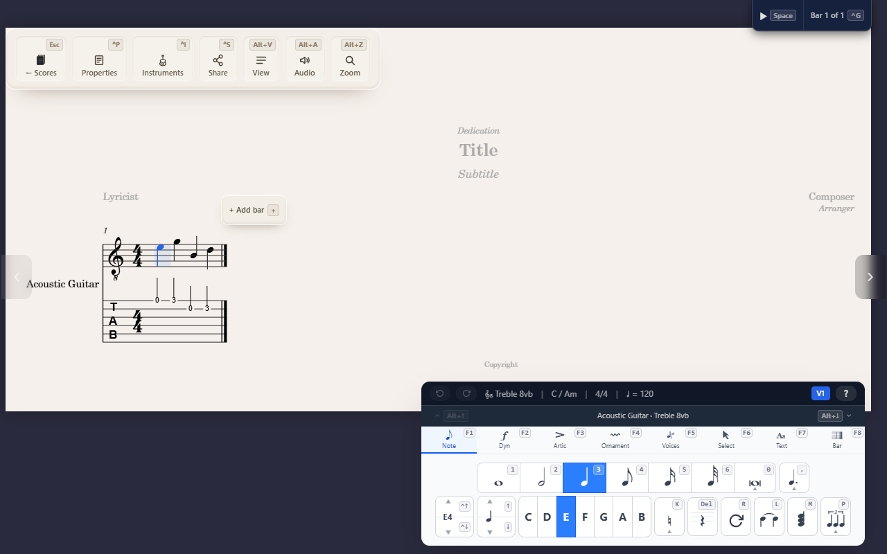 Guitar tablature