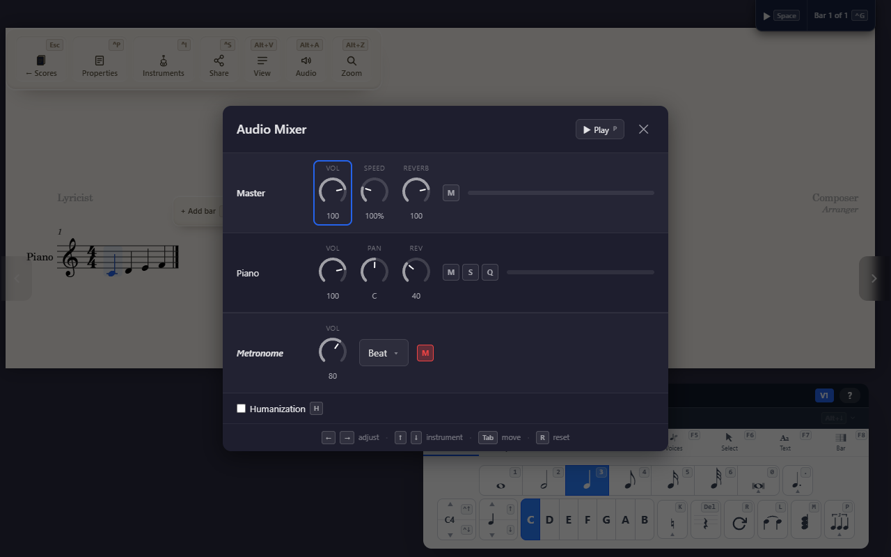 Using the audio mixer