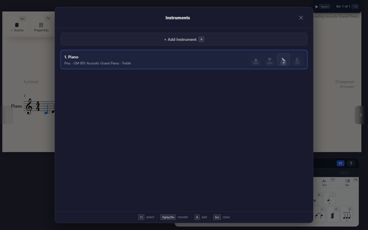 Adding and managing instruments