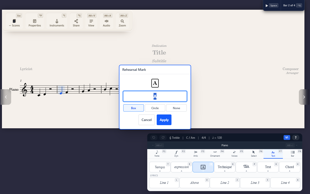 Adding rehearsal marks