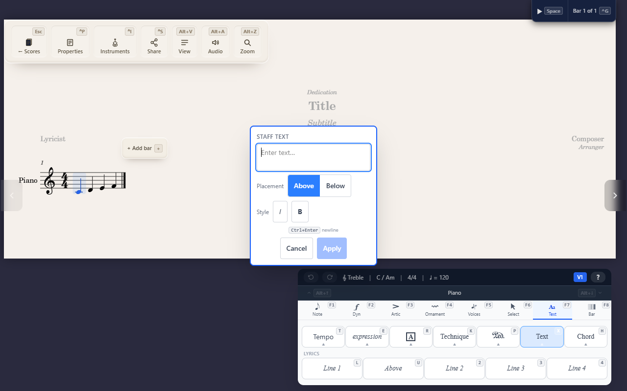 Adding staff text